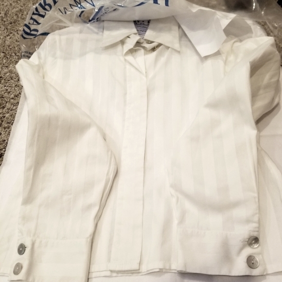 Anne Fontaine Classic White Alternating White Stripe Hidden Button Down Shirt - Picture 11 of 14